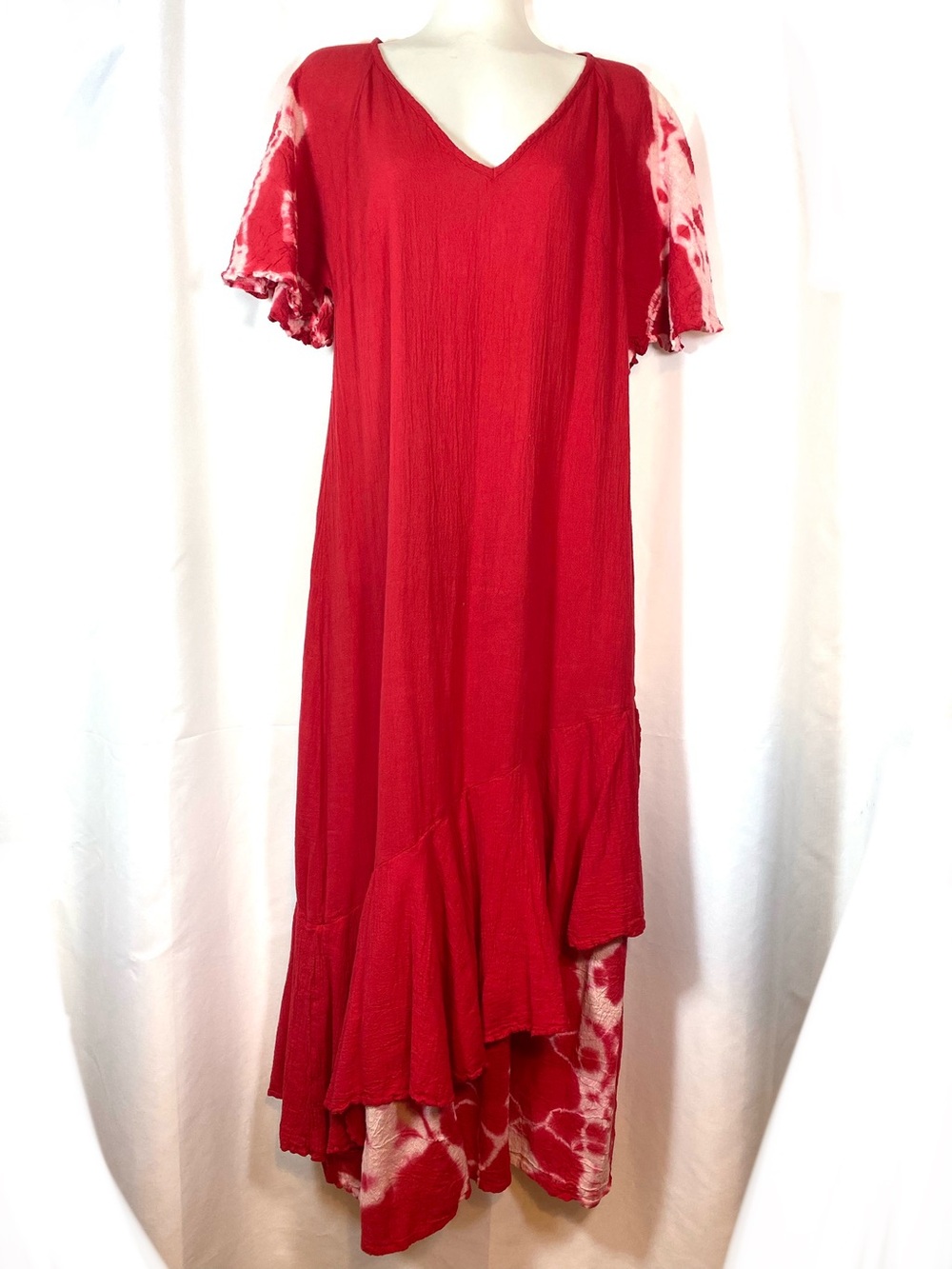 DUNES Red Cotton Gauze Maxi Dress